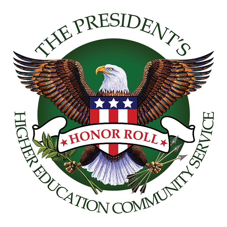 Seal with an eagle with the words President's Higher Education Community Service Honor Roll.